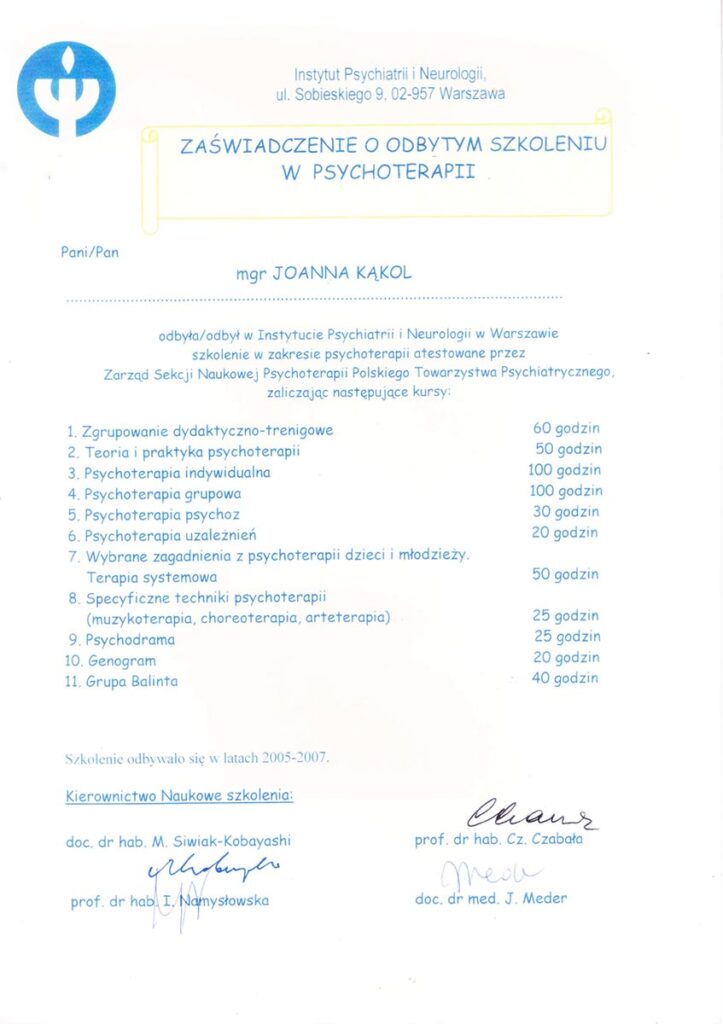 szkolenie w psychoterapii