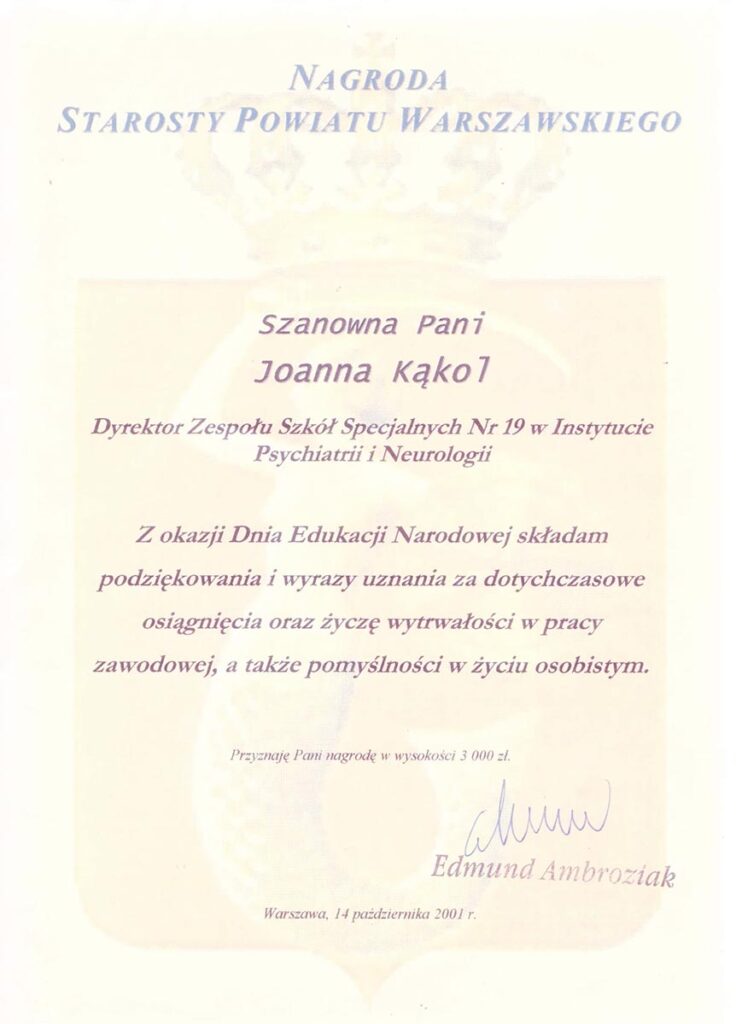 nagroda starosty powiatu warszawskiego